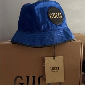 Gucci Royal Blue Bucket Hat with Black Patch